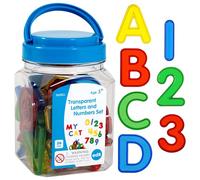edxeducation Transparent Letters and Numbers - Mini Jar - Colourful, Plastic Letters and Numbers - Learn A-Z and 1-9 - Sensory Play