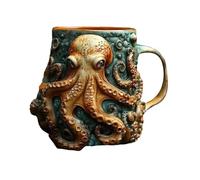 EDXTNKQC Art Statue - Octopus Coffee Mugs, Oceans Creature Octopus Mug, Funny Ceramic Cup, Devil Octopus Resin Wine Glass, Large Capacity Whiskey Glass(C)