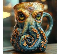 EDXTNKQC Art Statue - Octopus Coffee Mugs, Oceans Creature Octopus Mug, Funny Ceramic Cup, Devil Octopus Resin Wine Glass, Large Capacity Whiskey Glass(B)