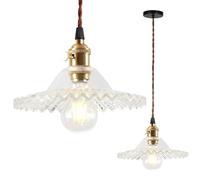 EDXTNKQC E27 Modern Ceiling Chandelier, Round Industrial Lamp with Brass Lamp Base and Glass Shade, Indoor Wall Lamp for Loft Living Room(A)