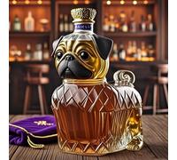 EDXTNKQC Whiskey Decanter, Art Statue, 280ml Pug-shaped Whiskey Bottle Sculpture, Pet Dog Glass Bottle Ornament, Animal Wine Dispenser, Home Bar Decoration(A)