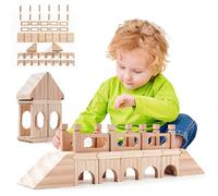 Edyfico TGQ101, Wooden Building Blocks Set, 48 Pcs Construction Toys, Solid Wooden Blocks - 29.5 inch Large Bridge, STEM Toys with Parent-Child Cards, Perfect for Home School, Gift for Boys & Girls