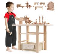 Edyfico TGZ101, 5 in 1 Kids Workbench, Large Wooden Kids Tool Bench Set with 4 Sets Montessori Toys, Thicken Durable Tool Bench for Children Age 2-8, Workstation Pretend Play Toys gift for boys girls