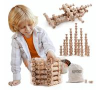 Edyfico TZJ102, Building Blocks for 2 year olds, 120 PCS Wooden Blocks Montessori Toddler Toys, STEM Toy for 3 4 5 Year Old Boy Girls, Educational Toy for Preschool with Interactive Cards &Storage Bag