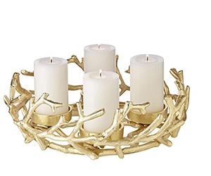 EDZARD Advent Wreath Porus (Ø 30 cm), Aluminium, Gold-Coloured | gold coloured, for pillar candles Ø 6 cm, antler design, ideal for Cornelius tea light holders, candle holder