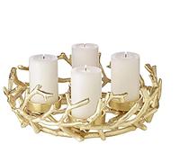 EDZARD Advent wreath Porus, antler design, nickel-plated Aluminium, gold coloured, diameter 30 cm, for candle diameter 6 cm