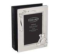 EDZARD Baby Photo Album Teddy Bear for 100 Photos 4"x6" (10x15 cm) | silver plated, tarnish resistant, black pages, christening gift, memory album, keepsake