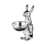 Edzard Bert Rabbit with Bowl (Height 22 cm), Rabbit Figure, Aluminium Nickel-Plated Silver, Decorative Bowl