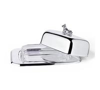 EDZARD Butter Dish Cow (13 x 18 cm, H 8 cm), with Butter Knife | silver gloss finish, mirror polished, glass bowl, holds 250 g, spreader, serving bowl, brunch, cheese board, kitchen decor