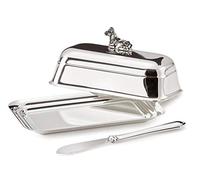 EDZARD Butter Dish Cow for 180 gram Butter, Silver Plated, high Gloss Polished, with Glass Insert, Including Butter Spreader