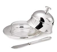 EDZARD Butter Dish Epe Diameter 4,3 in, Silver Plated, high Gloss Polished, Including Butter Spreader 7,1 in Long