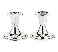 EDZARD Candlestick Holder Perla Set of 2 (H 7 cm), Silver Plated | for taper and dinner candles Ø 2.2 cm, flat design, tarnish resistant, with velvet base, candlestick for the dining table