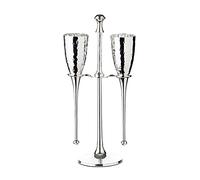 EDZARD Champagne Flutes Didi Set of 2 (H 30 cm, 200 ml), with Stand | hammered, silver plated, goblets for prosecco and champagne, wedding and new year, bar accessories