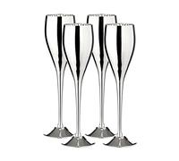 EDZARD Champagne Flutes Dodo Set of 4 (200 ml), Polished Brass, Plated | silver plated goblets for wine and champagne, wedding and new year, bar accessories