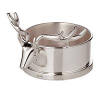 Edzard Coaster Derby with reindeer, heavy silver plated, wooden floor, diameter 4 in, traditional wine coaster with deer application