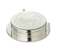 EDZARD Coasters Brugge Set of 6 (Ø 9 cm), Silver Plated, with Stand | tarnish resistant, stackable, glass and cup coaster, drinks mat, bar accessories, gift idea
