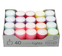 EDZARD Colorlights Summer, 40 White tealights in Colored Plastic Cups, Diameter 38 mm, Height 24 mm, Burn time 4 Hours - Colorful Tea Light Candles for Cozy Summer Evenings