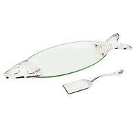 Edzard Fish Plate/Platter Salmon, Glass, silverplated Elements, with Lifter, Length 22 in