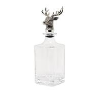 EDZARD Glass Carafe Stag (H 26 cm, 0.75 L), Silver Plated Stopper | square shape, tarnish resistant, whisky decanter, water carafe, hunting decor, gift idea