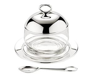 Edzard jam jar Jago Made of Glass, Height 3,9 in, Silver Plated, high Gloss Polished