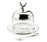 Edzard jam jar stag of Glass, Height 4,3 in, Silver Plated, high Gloss Polished