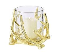 EDZARD Kingston Lantern in Stag Antlers Design Nickel-Plated Aluminium with Glass Height 15 cm Diameter 19 cm