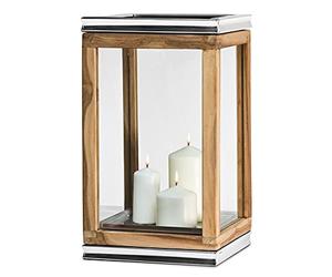 EDZARD Lantern "Dubai" made of teak and stainless steel, height 17,3 in