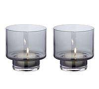 Edzard Lanterns Set of 2, Dark Mouth-Blown Glass, 11 cm Diameter, for Maxi Tea Lights, Grey, Glass, Tabletop, 0.4 kg