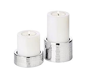 EDZARD Luca candle holders, hammered stainless steel, highly polished, for pillar candles, ideal for the Cornelius permanent candle Set of 2 (Mirror Polished, 7.5 cm, H 2.5 cm and 5 cm, 6 cm)