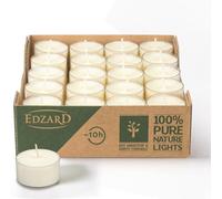 EDZARD Pack of 40 Tea Lights, White, Rapeseed Wax, Transparent Plastic Case, Burning Time Approx. 7 Hours