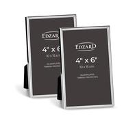 EDZARD Photo Frame Genua Set of 2 6"x4" (10x15 cm), Silver Plated | Silver Frame for 4"x6" Photos, Velvet Back, 2 Hangers Each, Freestanding & Wall Hanging, Wedding Gift