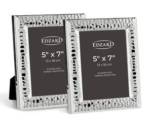 EDZARD Photo Frame Gubbio Set of 2 7"x5" (13x18 cm), Silver Plated | Silver Frame for 5"x7" Photos, Hammered, Velvet Back, 2 Hangers Each, Freestanding & Wall Hanging, Table Decor
