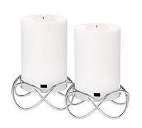 EDZARD Set of 2 Bastia Candlesticks, Stainless Steel, Mirror Polished Silver, Diameter 11 cm, Height 5 cm, for Pillar Candles Diameter 8 cm