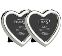 EDZARD Set of 2 mini picture frames heart for photo 7 x 7 cm, noble silver-plated, tarnish-proof, with velvet back, photo frame for standing