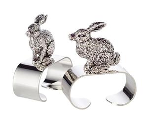 EDZARD set of 2 napkin rings Bunny, silver plated, length 2 in, Spring and Easter decoration