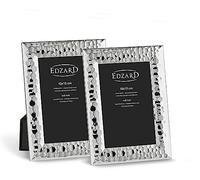 Edzard Set of 2 Silver Plated Photo Frames 4"x6" (10x15 cm) Gubbio, Non-Tarnishing, High Gloss Finish, Real Glass Front & Premium Velvet Back, Portrait or Landscape Display - Elegant Wedding Gift