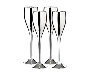 Edzard Set of 4 Dodo Champagne Flutes (200 ml) Silver-Plated - Champagne Glasses, Glasses for Wine, Sparkling Wine, Prosecco, Made of Brass in high Gloss