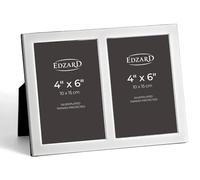 EDZARD Silver Plated Double Photo Frame Salerno 6"x4" (10x15 cm) | Silver Frame for 2 Photos 4"x6", Non-Tarnishing, Portrait Side by Side, Velvet Back, Freestanding, Picture Frame