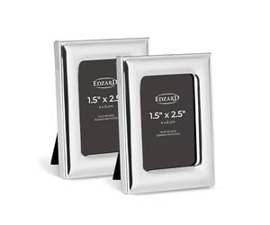 EDZARD Silver Plated Mini Photo Frame Adria Set of 2 1.6"x2.4" Non-Tarnishing