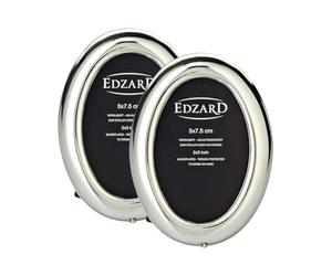 EDZARD Silver Plated Mini Photo Frame Oval Set of 2 2"x2.8" Non-Tarnishing | Silver Frame for 2"x2.8" Photos, Velvet Back, Freestanding, Picture Frame, Portrait Frame, Wedding Gift