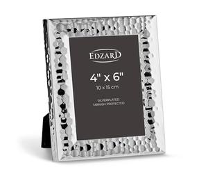 Edzard Silver Plated Photo Frame 4"x6" (10x15 cm) Gubbio, Non-Tarnishing, High Gloss Finish, Real Glass Front & Premium Velvet Back, Portrait or Landscape Display - Elegant Wedding Gift