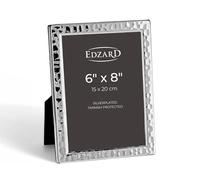 Edzard Silver Plated Photo Frame 6"x8" (15x20 cm) Pavia, Non-Tarnishing, High Gloss Finish, Real Glass Front & Premium Velvet Back, Portrait or Landscape Display - Elegant Wedding Gift