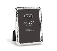 EDZARD Silver Plated Photo Frame Amalfi 7"x5" (13x18 cm) Non-Tarnishing | Silver Frame for 5"x7" Photos, Hammered, Velvet Back, 2 Hangers, Freestanding & Wall Hanging, Picture Frame, Wedding Gift