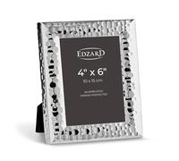 Edzard Silver Plated Photo Frame 4"x6" (10x15 cm) Gubbio, Non-Tarnishing, High Gloss Finish, Real Glass Front & Premium Velvet Back, Portrait or Landscape Display - Elegant Wedding Gift