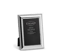 EDZARD Silver Plated Photo Frame Perla 6"x4" (10x15 cm) Non-Tarnishing | Silver Frame for 4"x6" Photos, Beaded Edge, Velvet Back, 2 Hangers, Freestanding & Wall Hanging, Picture Frame
