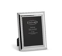 EDZARD Silver Plated Photo Frame Perla 7"x5" (13x18 cm) Non-Tarnishing | Silver Frame for 5"x7" Photos, Beaded Edge, Velvet Back, 2 Hangers, Freestanding & Wall Hanging, Picture Frame