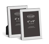 EDZARD Silver Plated Photo Frame Salerno Set of 2 6"x4" Non-Tarnishing | Silver Frame for 4"x6" Photos, Velvet Back, 2 Hangers Each, Freestanding & Wall Hanging, Picture Frame, Wedding Gift