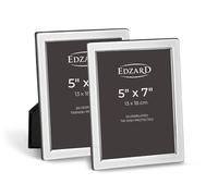 EDZARD Silver Plated Photo Frame Salerno Set of 2 7"x5" Non-Tarnishing | Silver Frame for 5"x7" Photos, Velvet Back, 2 Hangers Each, Freestanding & Wall Hanging, Picture Frame, Wedding Gift