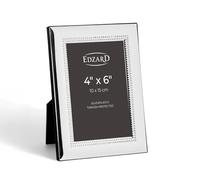 EDZARD Silver Plated Photo Frame Turin 6"x4" (10x15 cm) Non-Tarnishing | Silver Frame for 4"x6" Photos, Beaded Edge, Velvet Back, 2 Hangers, Freestanding & Wall Hanging, Picture Frame