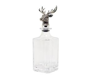 EDZARD Square Glass Carafe with Silver Plated stag Head Bottle Stopper, Height 11 in